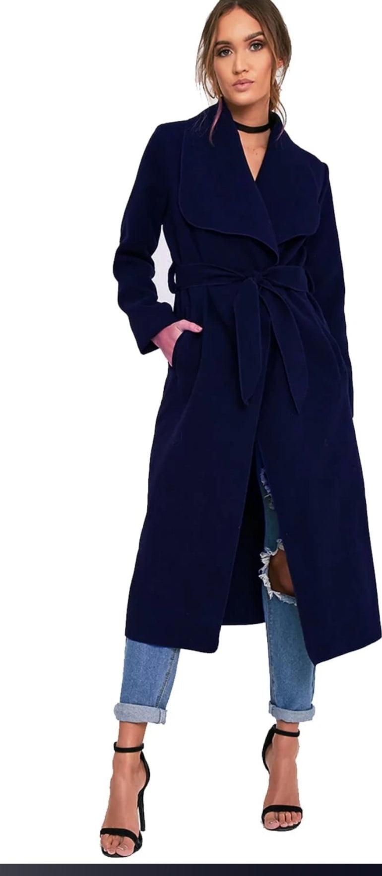 Navy blue sales waterfall coat