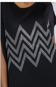 Zig Zag Diamante Cap Sleeves Top