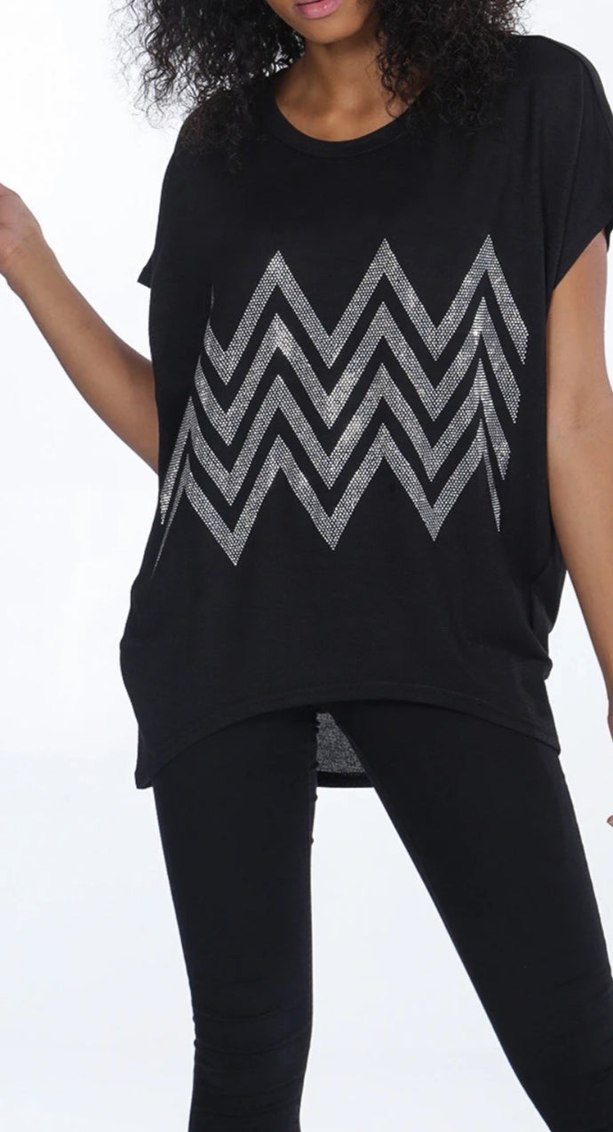 Zig Zag Diamante Cap Sleeves Top